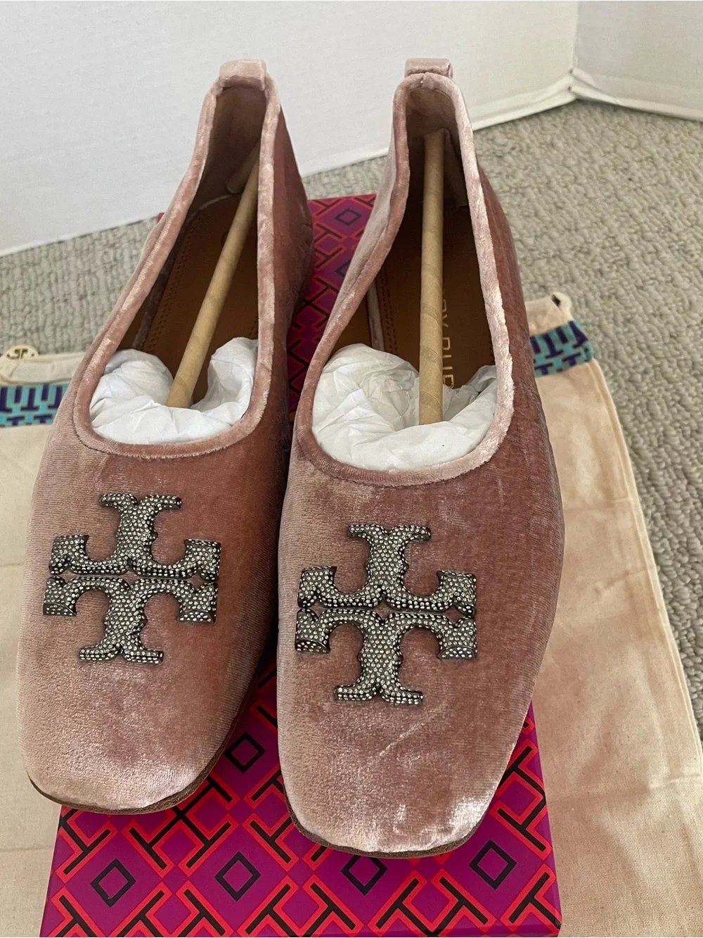 NIB Tory Burch Eleanor crystal ballet velvet shoes